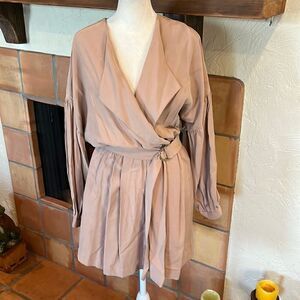 Leyden nude beige faux wrap tie-waist dress, M!